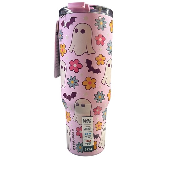 Hydrapeak 32oz Halloween Tumbler Pink Ghost Floral 70s Retro Spooky Cute - Picture 1 of 8